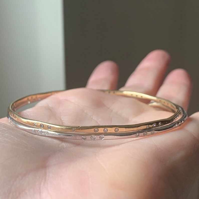 Genuine Diamond Solid Gold Slip on Stacking Bangle Bracelet Etsy