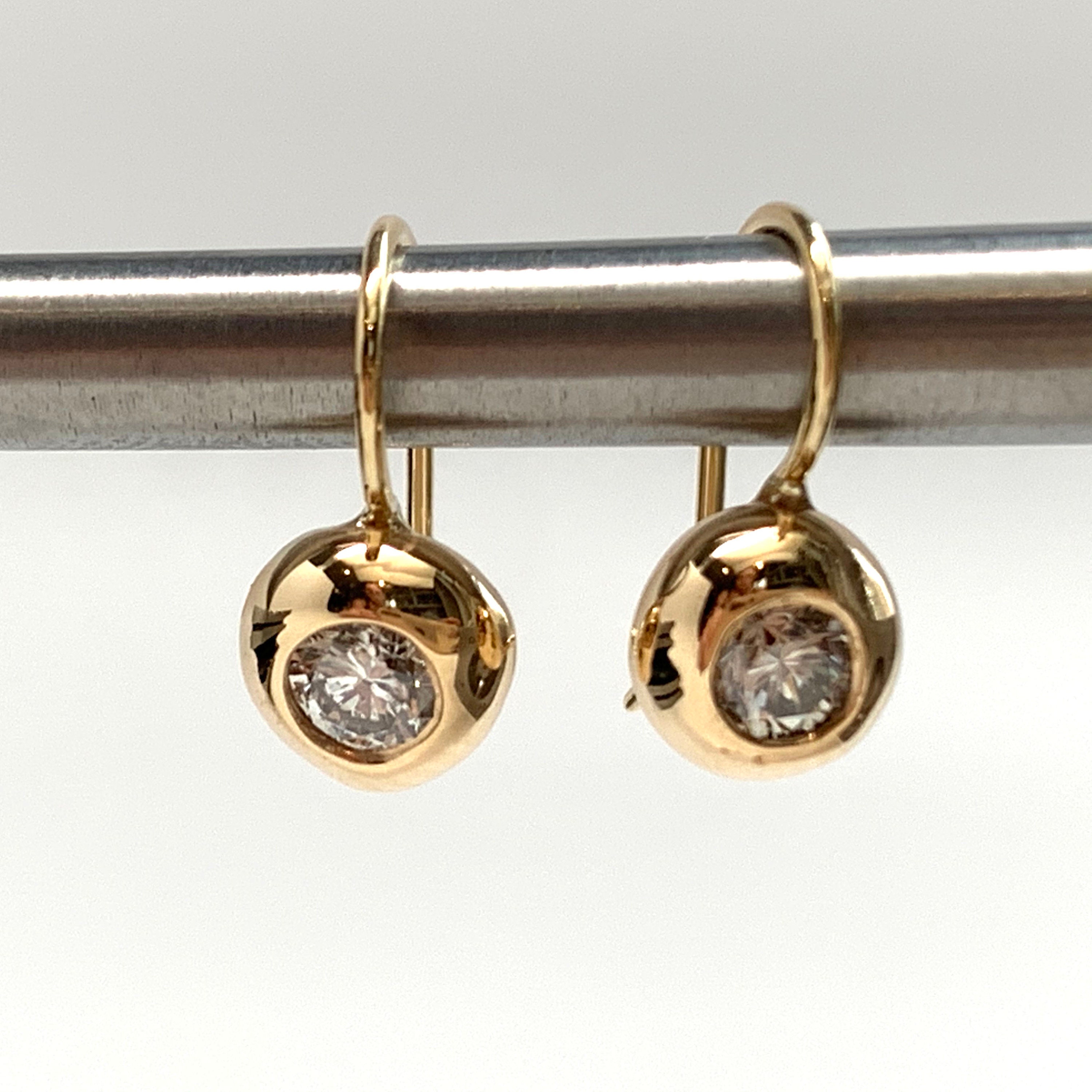 Diamond Ball Solid Gold Earwire Earrings 18K or 14K Yellow Etsy