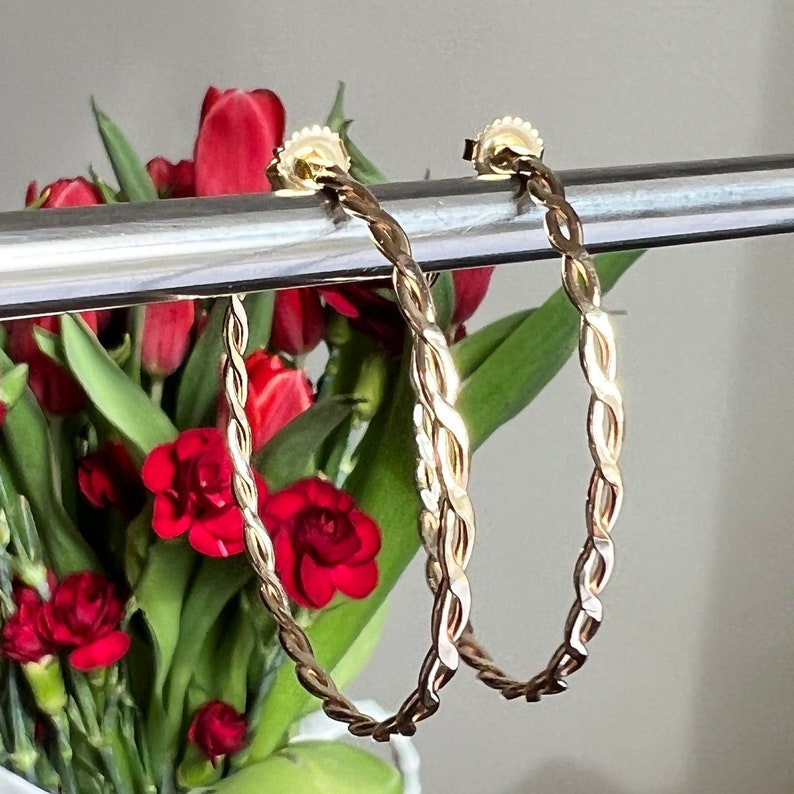 14K Solid Yellow Gold Hand Twisted Rope Braid Hoop Earrings Etsy