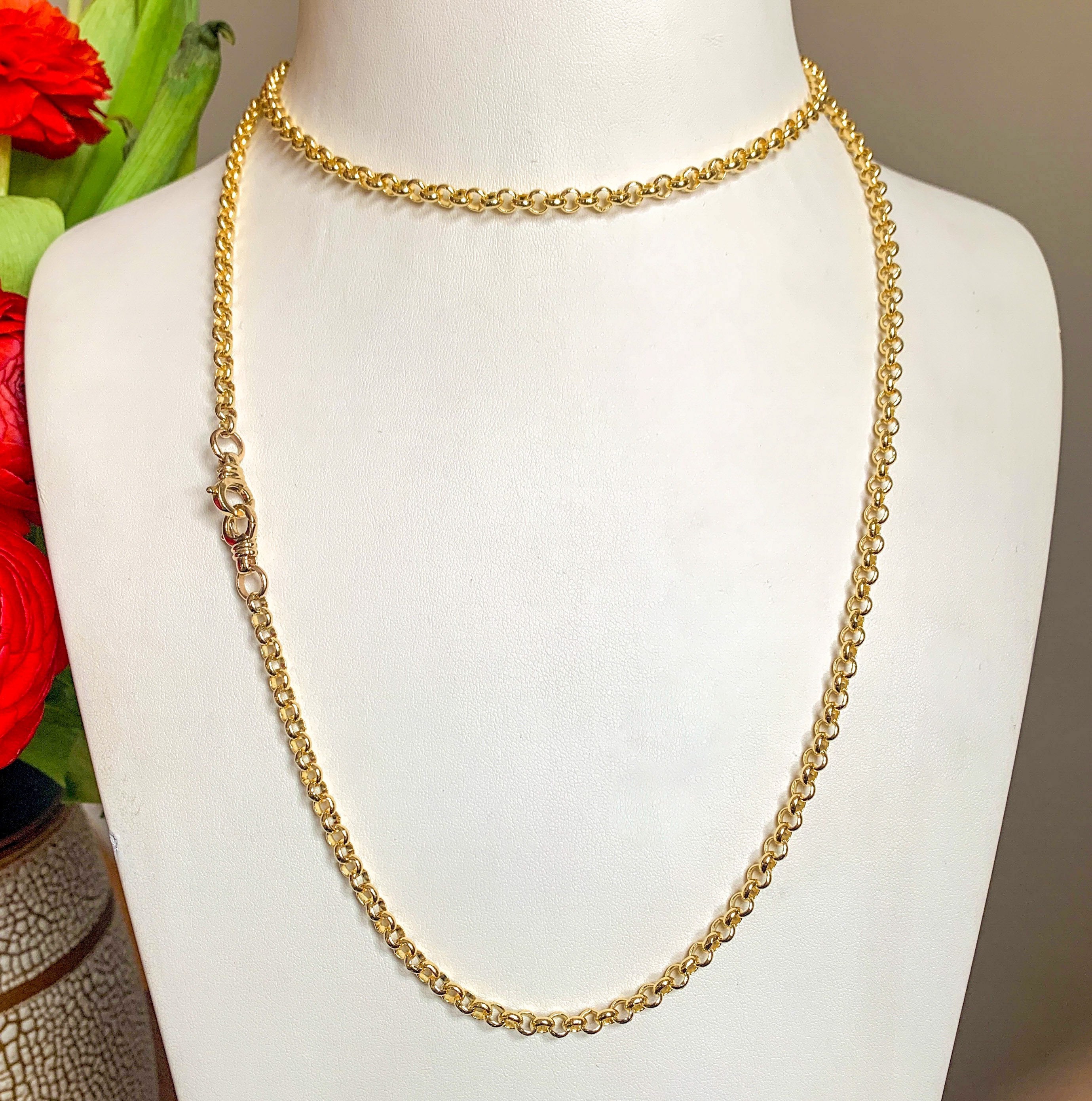 18K Solid Gold Rolo Chain Necklace Not 