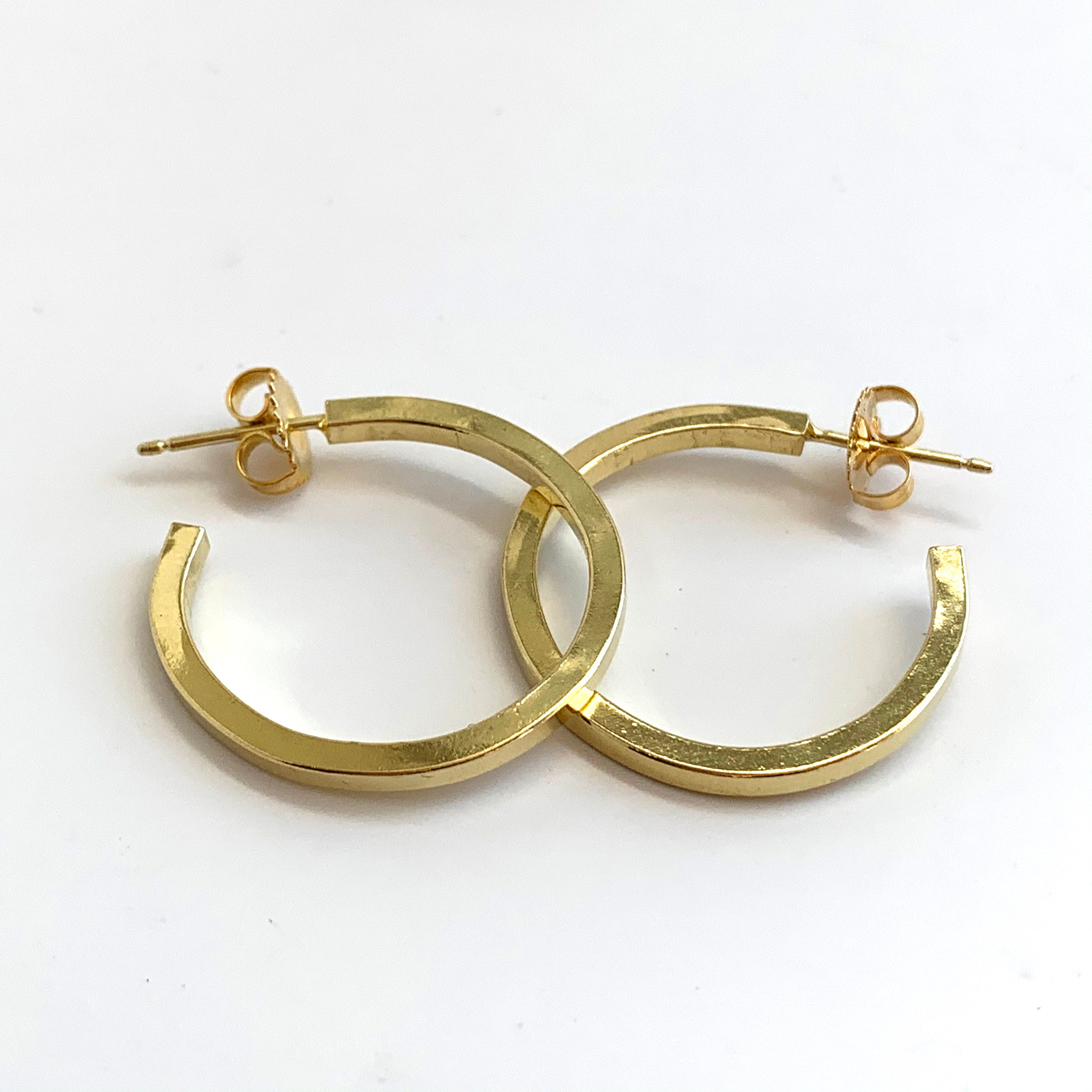 18K Solid Gold Classic Square Wire Post Hoop Earrings 0.375 0.5