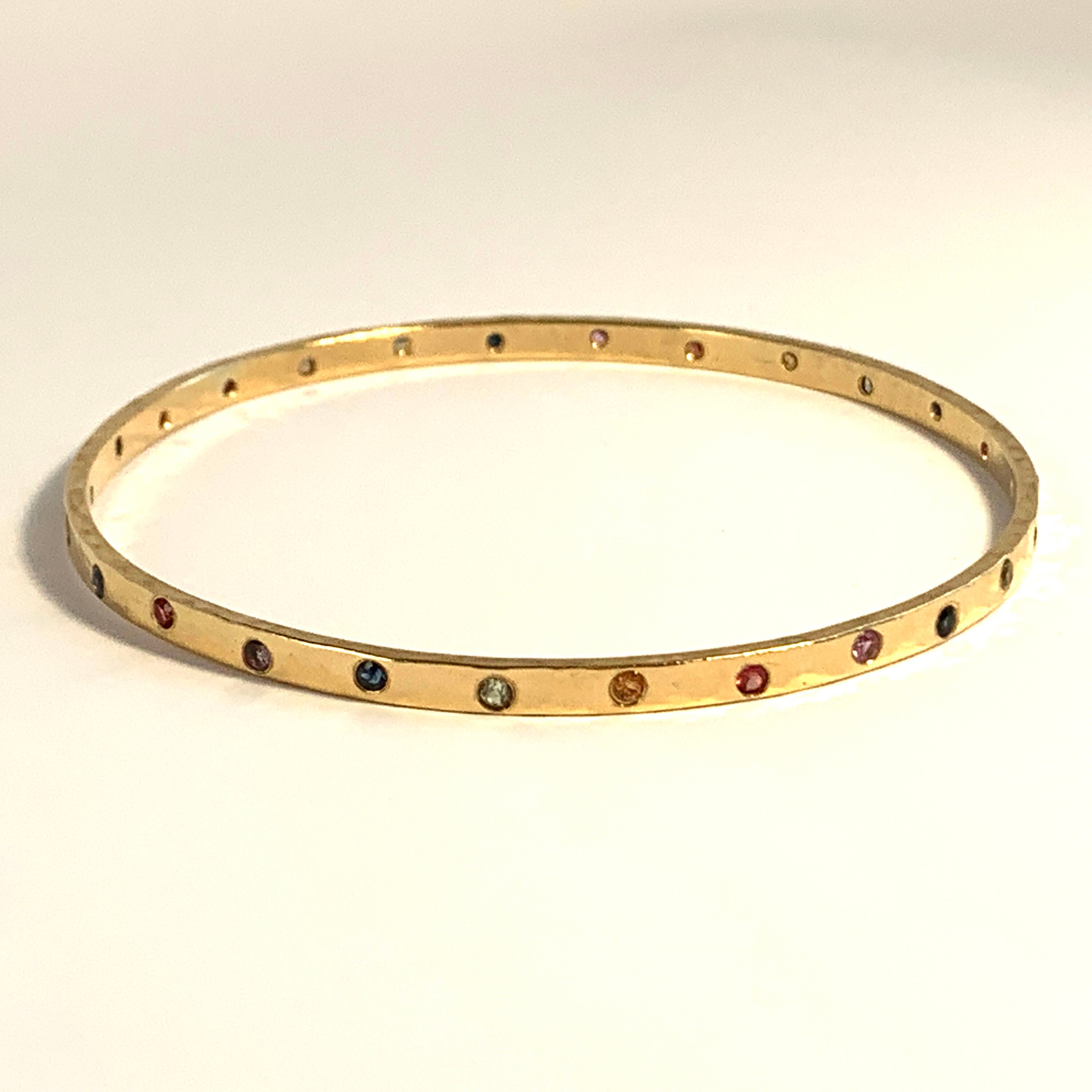 Genuine Rainbow Sapphire Solid Gold Stacking Bangle Bracelet - Etsy