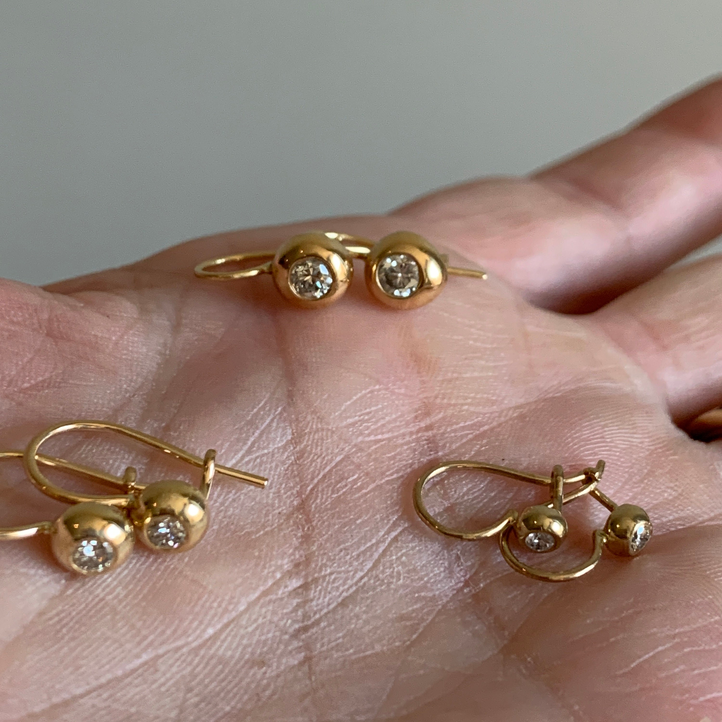 Diamond Ball Solid Gold Earwire Earrings 18K or 14K Yellow Etsy