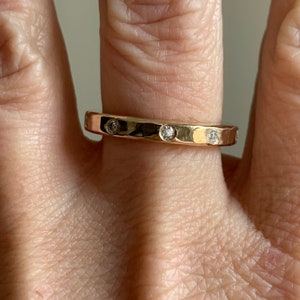 Genuine Diamond 18K 14K 22K Chunky Hand Forged Solid Gold Stacking Ring, Hammered Hand Milled Square Wire 3mm Wide image 2