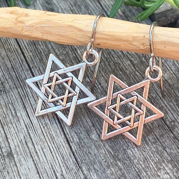 Star of David hypoallergenic niobium ear wire dangle earrings, silver Magen jewelry, spiritual Jewish bat Mitzvah gift