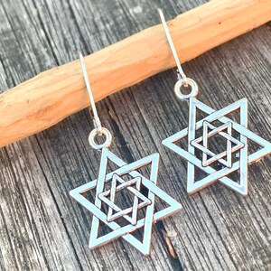 Sterling silver lever backs star of David drop earrings, Magen simple dangle earrings, Jewish jewelry, Bat Mitzvah gift idea