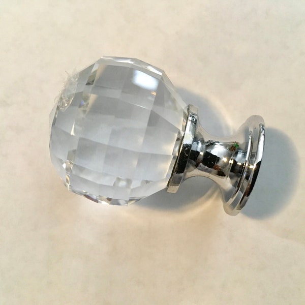 Small, Round, Silver metal Base, Crystal Knob