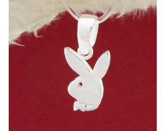 Silver Playboy Bunny Pendant Necklace/Pendant Necklace with Leather Chain/Handmade/Playboy Bunny Pendant/PK131