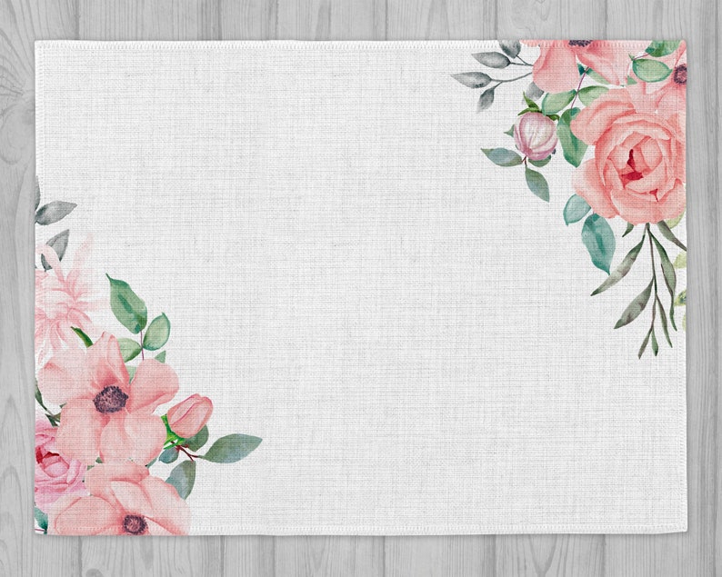 Linen Table Mat Place Setting *pink roses instant Digital Design Template