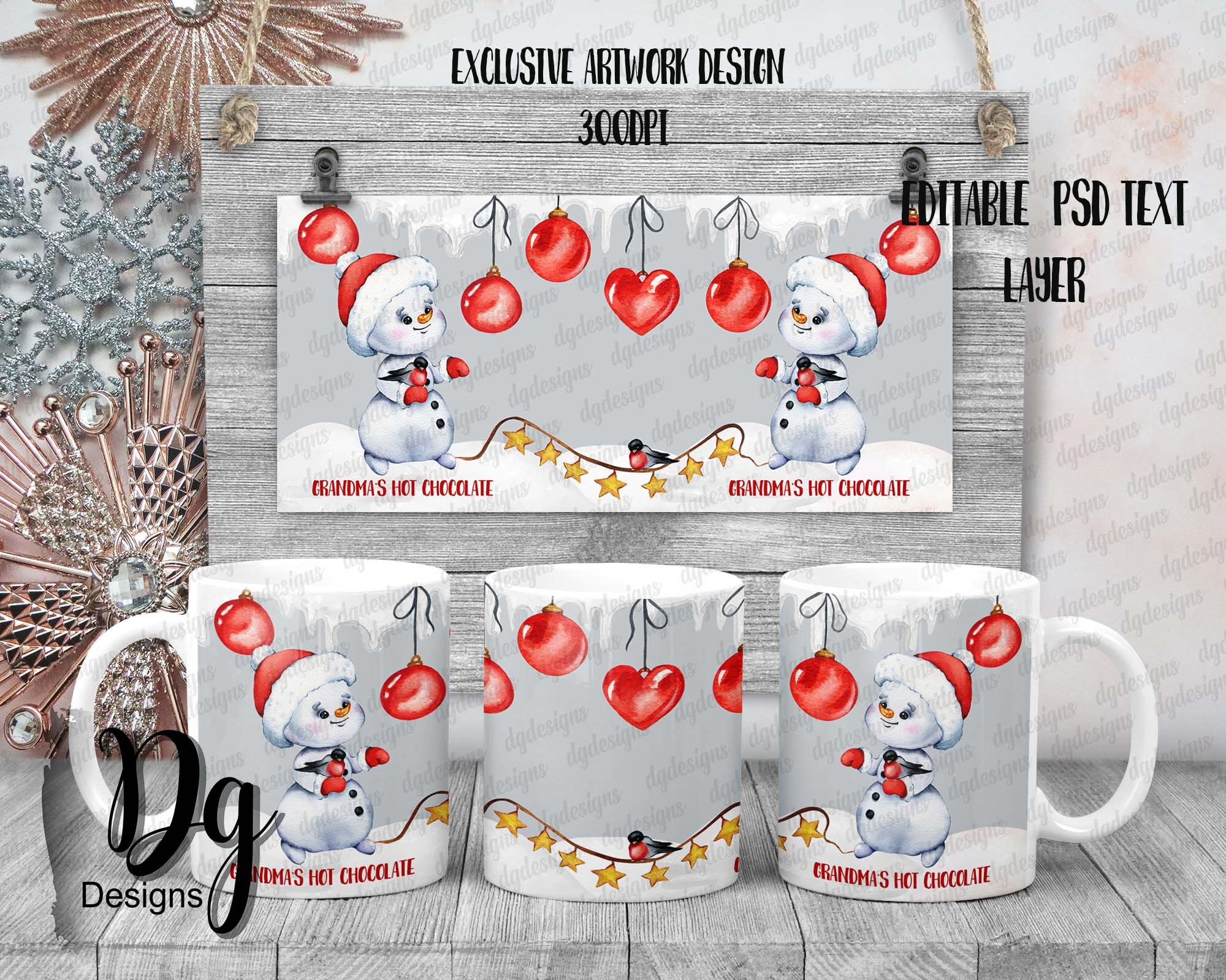 Editable Grandma / nanny Christmas Snowman mug design | Etsy