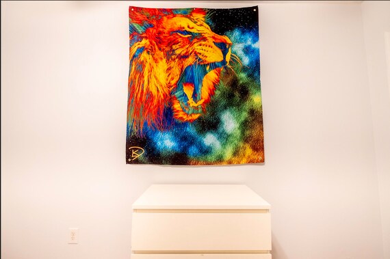 Lion Space Tapestry Psychedelic Tapestry Etsy