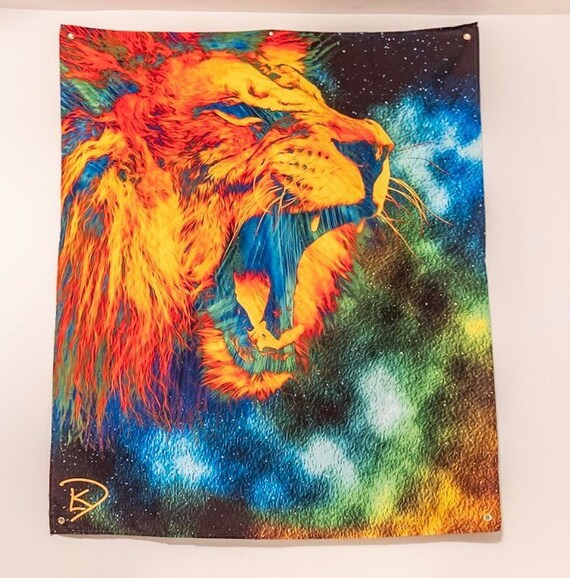 Lion Space Tapestry Psychedelic Tapestry Etsy