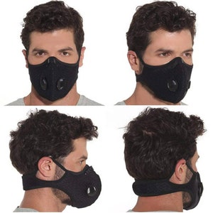 Adult Fabric Face Mask - Facemask - Black Multiple strap with filter - Wire nose