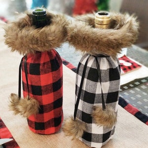 Fur Holiday Christmas Wine Bottle Cover - Personalization Option - Personalized - Wine bottle sweater