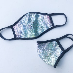 Adult Sequin Fabric Face Mask - Bling Facemask - Black Mermaid Rainbow