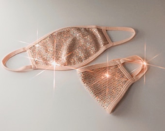 Volwassen Pailletten Stof Gezichtsmasker - Bling Facemask - Rose Gold