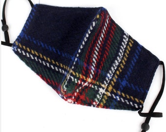 Volwassen Geruite Stof Gezichtsmasker Herfst Winter- Gezichtsmasker - Marineblauw (Filterzak)