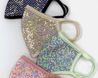 Volwassen Pailletten Stof Gezichtsmasker - Bling Facemasker - Mint Teal Roze Ivoor Zwart Zilver