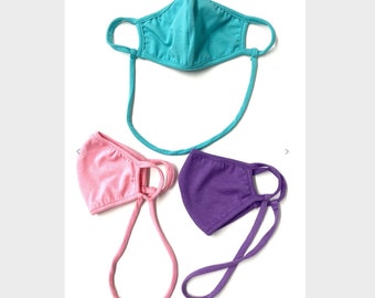 KIDS Fabric Face Mask with Strap - Facemask - Blue Pink Purple