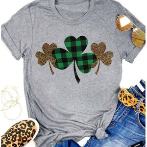 Plaid Leopard Shamrock Tee - St. Patty&#39;s Day - St. Patricks Day