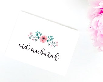 Three Eid Mubarak Cards, Floral, Printable, Islamic Art, Eid Stationery
