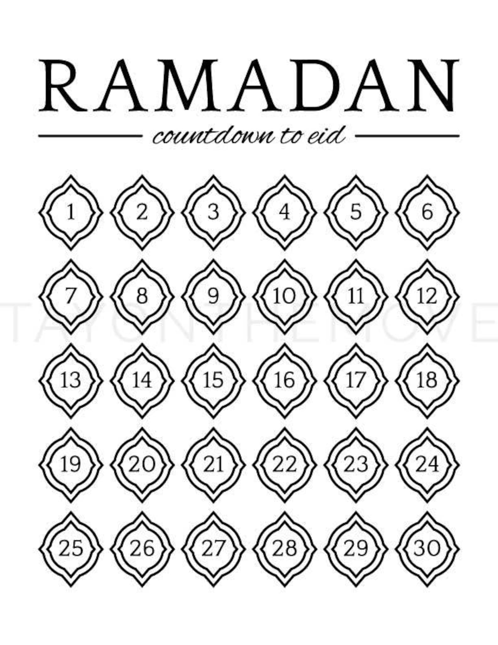 Ramadan Countdown to Eid Chart Printable Etsy