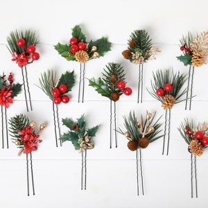 Set of 4 Holly Hair Pins Christmas Hair Piece Christmas hair accessory winter hair pin for women Holiday Green red headpiece Christmas Gift