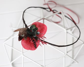 Couronne de fleurs noir bordeaux : accessoire de cheveux de mariage gothique