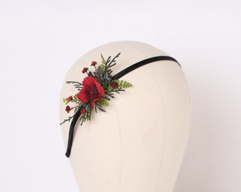 Bandeau floral noir bordeaux : couronne de cheveux de mariage gothique