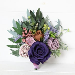 Mauve & Purple Fabric Flower Wedding Bouquet: Boho Bridal Decor