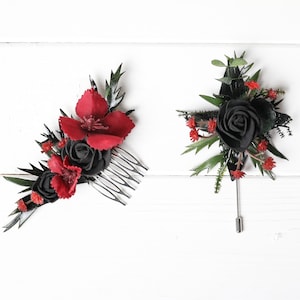 Schwarzer bordeaux farbener Blumen Haarkamm, roter Blumen Haarkamm, roter Blumen Haarkamm, roter Blumen Haarkamm, Blumen Haarkamm
