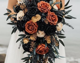 Black Burnt Orange Roses Gothic Wedding Bouquet Black Orange