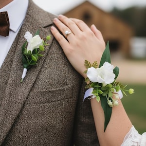 Green & White Lupine Wedding Boutonniere or Corsage: Rustic Floral