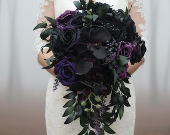 Black & Purple Gothic Wedding Bouquet: Artificial Flowers