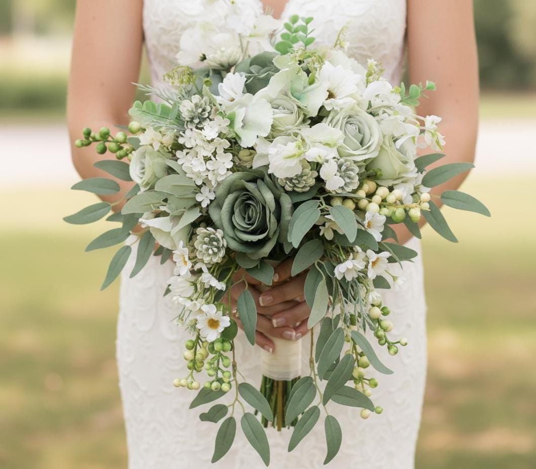 Wedding bouquet dusty rose sage green - Etsy México, image size:1057x925