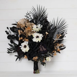Black & Gold Wedding Bouquet: White Anemone Gothic Fabric Flowers