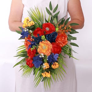 Jewel-Tone Fabric Flower Bouquet: Tropical Beach Wedding