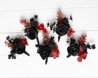 Black Burgundy Rose Boutonniere: Gothic Wedding Buttonhole