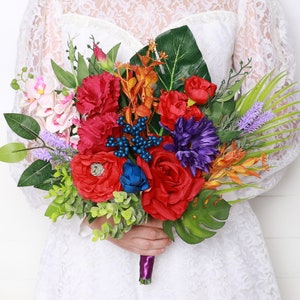 Jewel-tone wedding bouquet Magenta pink red flowers bridal bouquet red Hot pink Hawaii summer bouquet jewel-tone beach bouquet