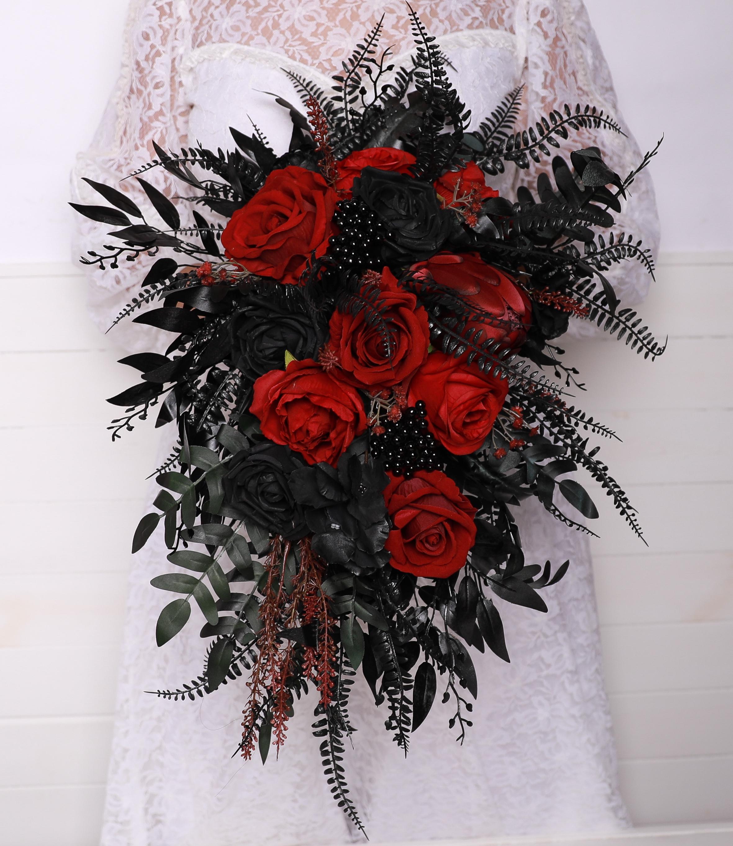Black Burgundy Rose Wedding Bouquet: Vampire Halloween Bridal Flowers