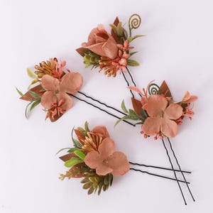 Fall rust brown hair pins rustic wedding hair pin set of 4 fall rust brown flower hair pins rust hairpiece bridesmaid