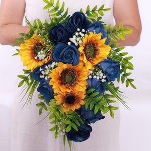 Sunflower & Royal Blue Rose Bridal Bouquet: Wildflower Wedding