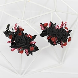 Set mit 2 schwarzen burgunderroten Haarspangen, schwarzen burgunderroten Hochzeitshaarspangen, schwarzen burgunderroten Halloween-Haarspangen, schwarzen dunkelroten Haarspangen