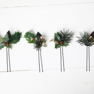 Set of 4 Holly Hair Pins Christmas Hair Piece Christmas hair accessory winter hair pin for women Holiday Green red headpiece Christmas Gift