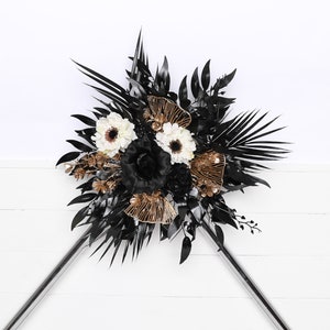 Black & Gold Anemone Wedding Arch Arrangement: Gothic Halloween Decor