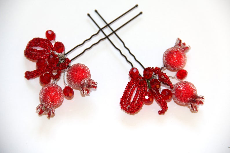 Red Bridal Hair Pins Red Hair Pins Wedding Hair Pins Crystal Etsy