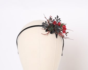 Bandeau floral noir bordeaux : couronne de cheveux de mariage gothique