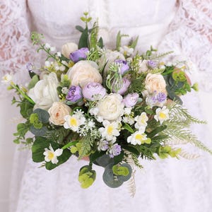 Rustic Ivory Rose Wedding Bouquet: Dusty Rose & Eucalyptus
