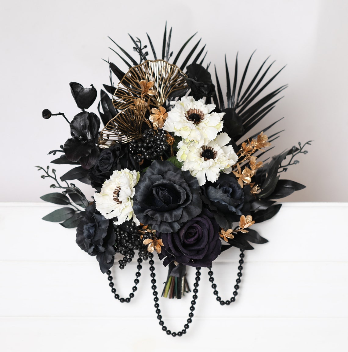 Black gold wedding bouquet with white anemone black gold image 1