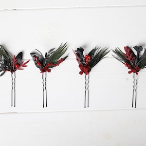 Set of 4 Holly Hair Pins Christmas Hair Piece Christmas hair accessory winter hair pin for women Holiday Green red headpiece Christmas Gift